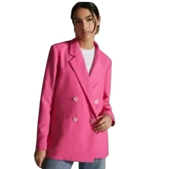Maeve Anthropologie Double Breasted Pink Blazer Oversized Fit Size 12